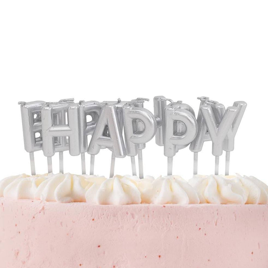 Silver Happy Birthday Candles - Mhalaty