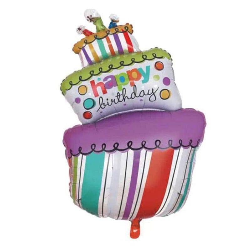 Striped Birthday Cake Foil Balloon - Mhalaty