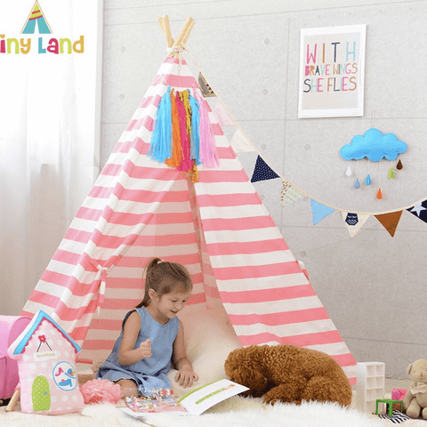 Stripped Pink Cotton Canvas Teepee - Mhalaty