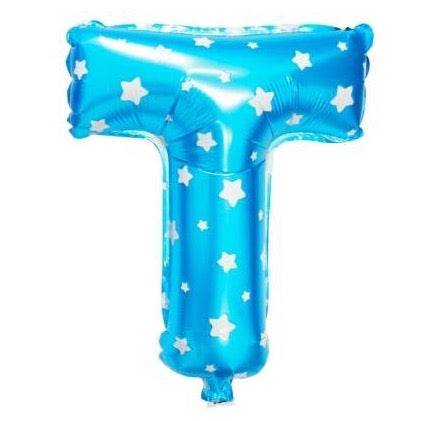 T Letter Blue Stars Balloon - 16 Inch - Mhalaty