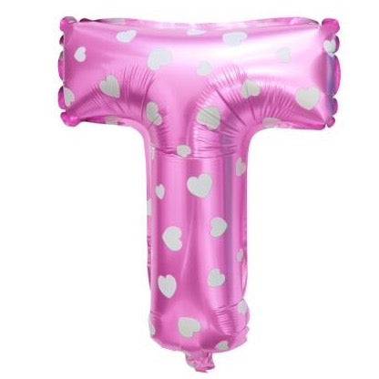 T Letter Pink Hearts Balloon - 16 Inch - Mhalaty