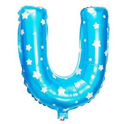 U Letter Blue Stars Balloon - 16 Inch - Mhalaty