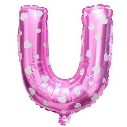 U Letter Pink Hearts Balloon - 16 Inch - Mhalaty