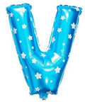 V Letter Blue Stars Balloon - 16 Inch - Mhalaty