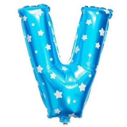 V Letter Blue Stars Balloon - 16 Inch - Mhalaty