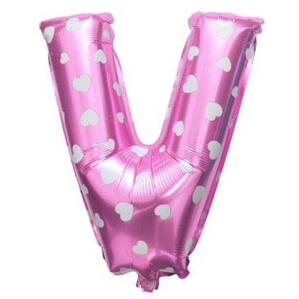 V Letter Pink Hearts Balloon - 16 Inch V Letter Pink Hearts Balloon - 16 Inch