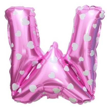 W Letter Pink Hearts Balloon - 16 Inch - Mhalaty