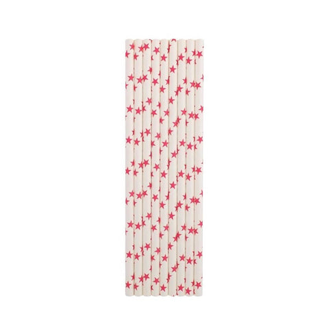 White & Fauschia Stars Paper Straws - Mhalaty