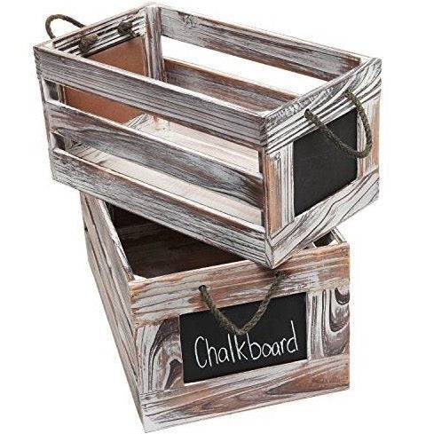 Wood Rustic Crates With Chalkboard Labels - Set Of 2 - Mhalaty