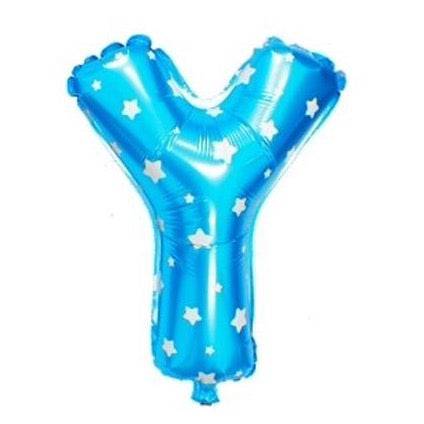 Y Letter Blue Stars Balloon - 16 Inch - Mhalaty